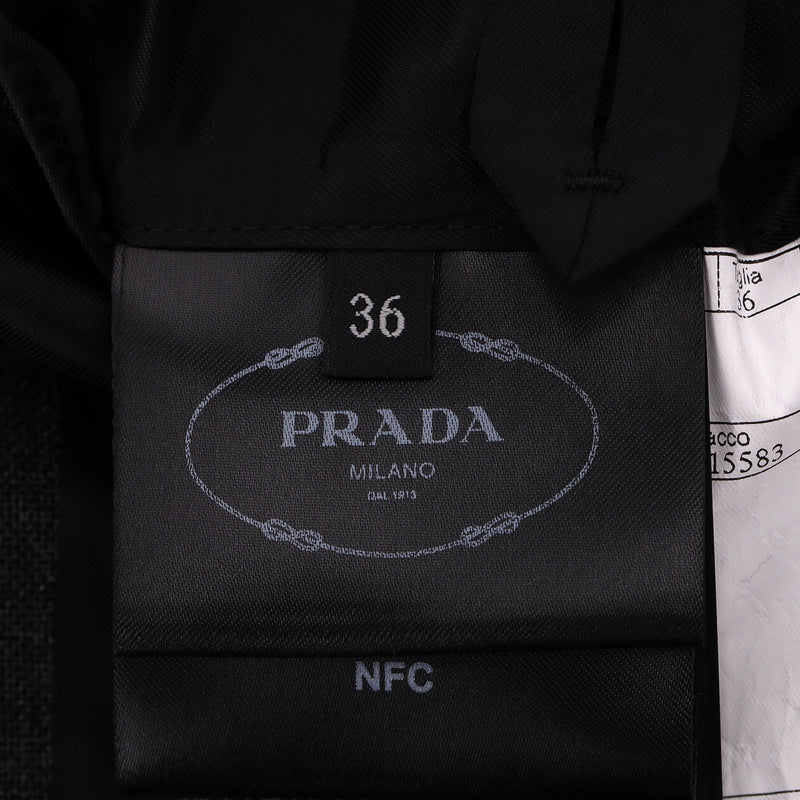 Prada Wool Hooded Gabardine Jacket With A 'Prada' Triangle Logo Pouch. Size 36IT