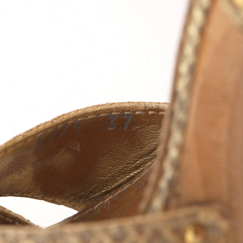 Prada Python Skin Studded Wooden Heel Clog Sandals. Size 37