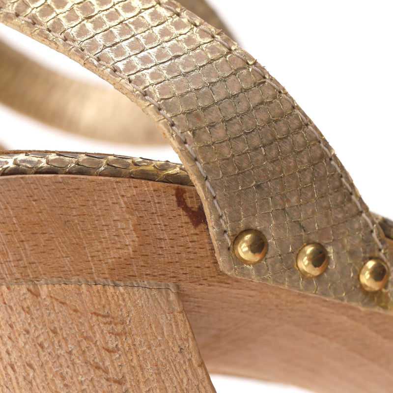 Prada Python Skin Studded Wooden Heel Clog Sandals. Size 37