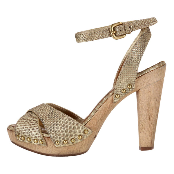 Prada Python Skin Studded Wooden Heel Clog Sandals. Size 37