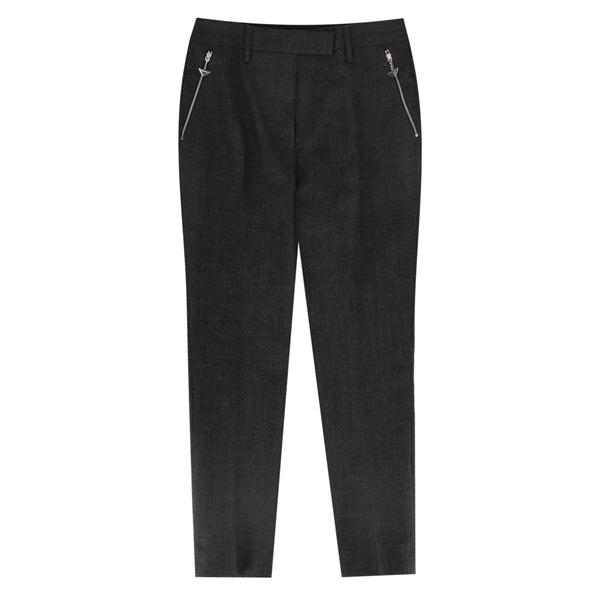 Prada Straight-Leg Virgin Wool Trousers With Triangle Logo Pull Zippers . Size 38IT