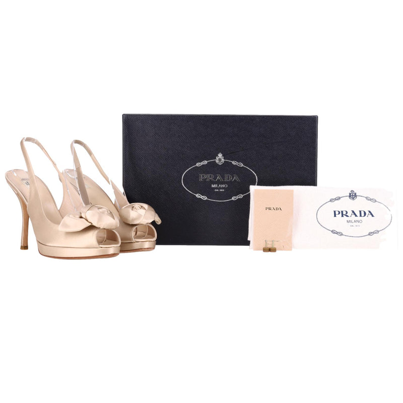 Prada Rose Detail Satin Peep-Toe Pumps. Size 39.5