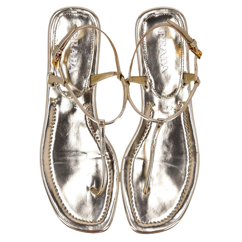 Prada Metallic Leather Thong Sandals. Size 38