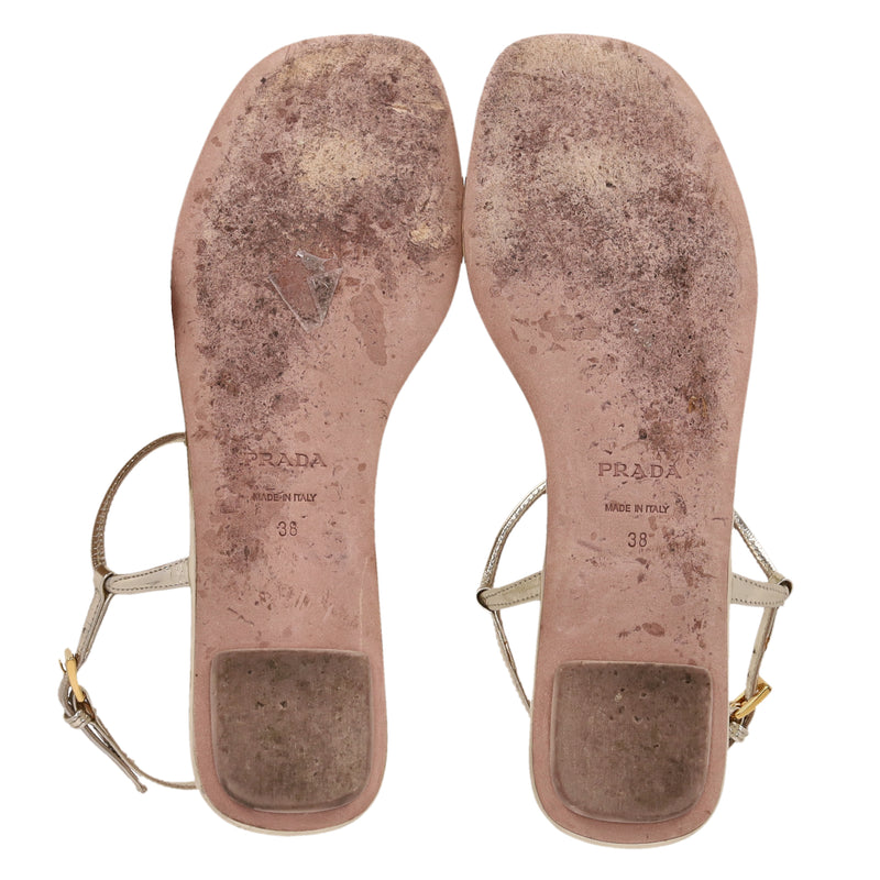 Prada Metallic Leather Thong Sandals. Size 38