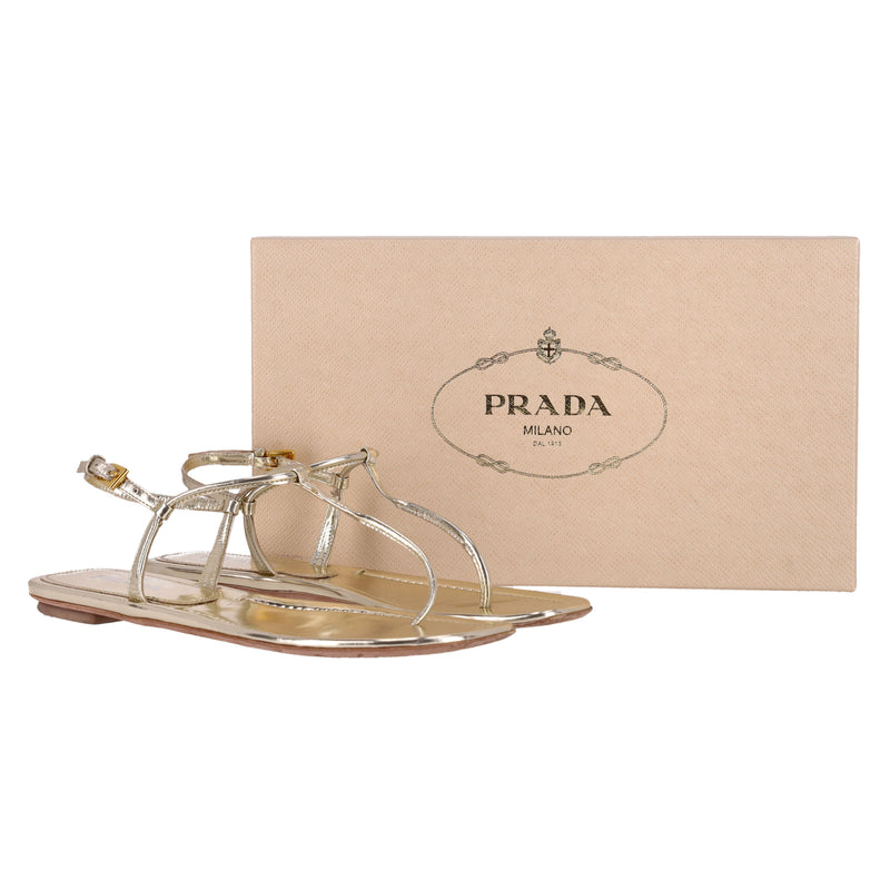 Prada Metallic Leather Thong Sandals. Size 38