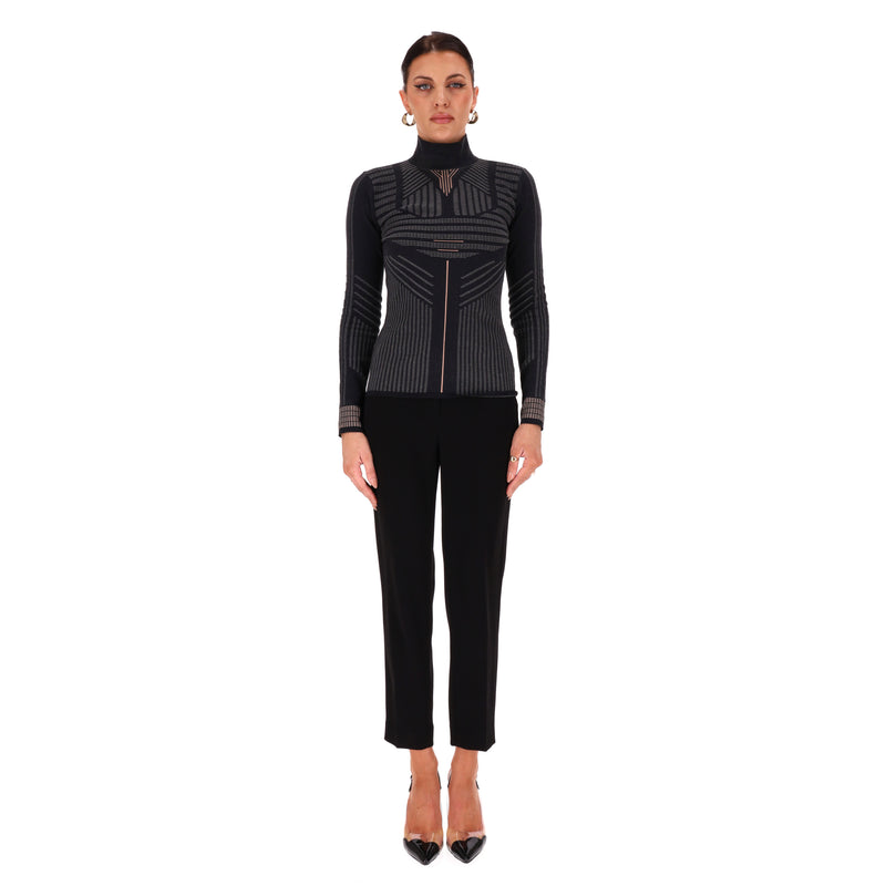 Prada Geometric-Pattern Turtleneck Fitted Top. Size 40IT