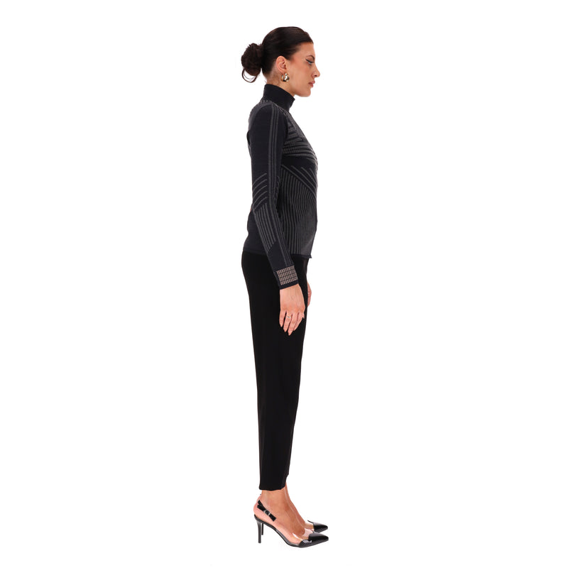 Prada Geometric-Pattern Turtleneck Fitted Top. Size 40IT