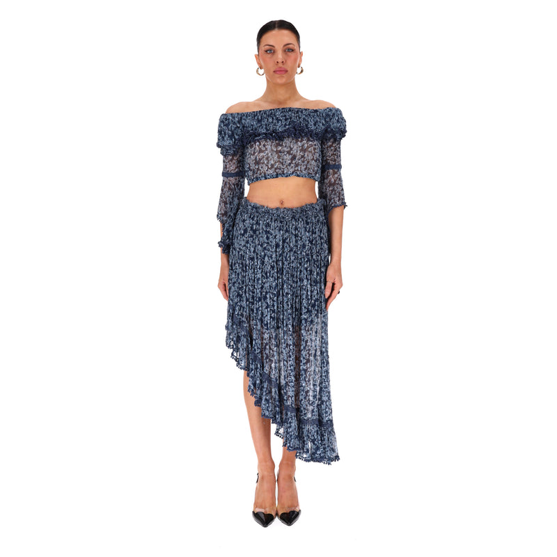 Rahi Cali Off-The-Shoulder Top & Asymmetric Skirt Two-Piece Set. Size S/L