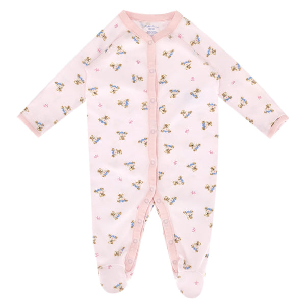 Ralph Lauren Baby Girl Bear-Print Cotton Sleepsuit. Size 6M