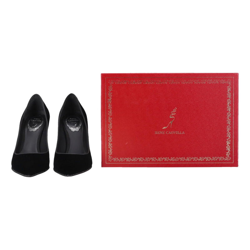 Rene Caovilla Crystal Trim Velvet Heels. Size 36.5