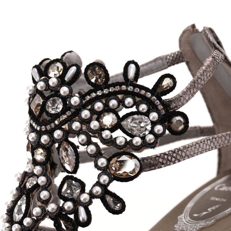 Rene Caovilla Snakeskin & Crystal Thong Sandals. Size 37