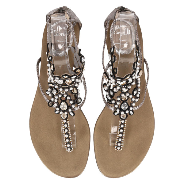 Rene Caovilla Snakeskin & Crystal Thong Sandals. Size 37