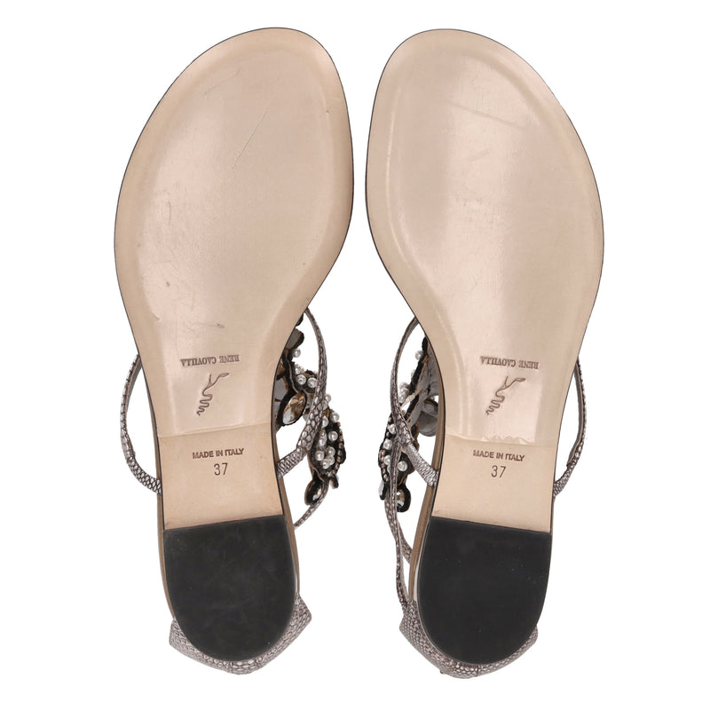 Rene Caovilla Snakeskin & Crystal Thong Sandals. Size 37