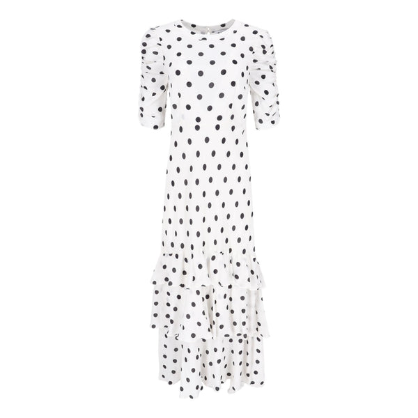 Rixo Polka-Dot Silk Blend Ruffled Maxi Dress. Size M
