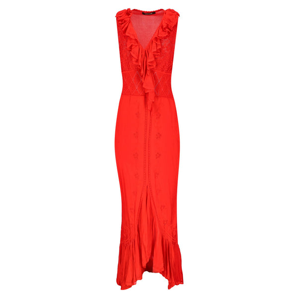Roberto Cavalli Ruffled Embellished Long Dress. Size 44IT