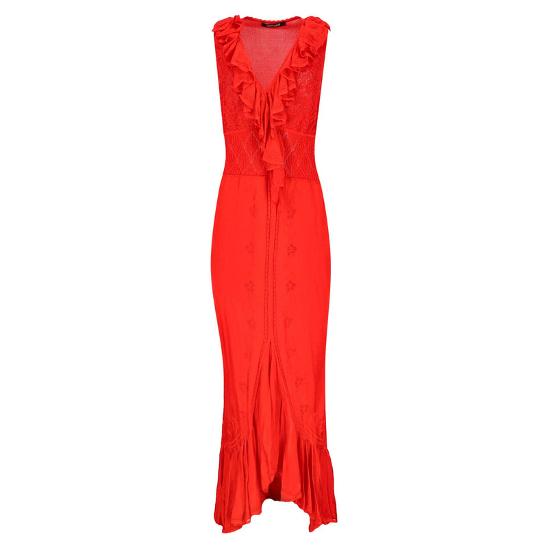 Roberto Cavalli Ruffled Embellished Long Dress. Size 44IT