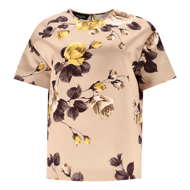 Rochas Rose Print Satin Top. Size 40IT