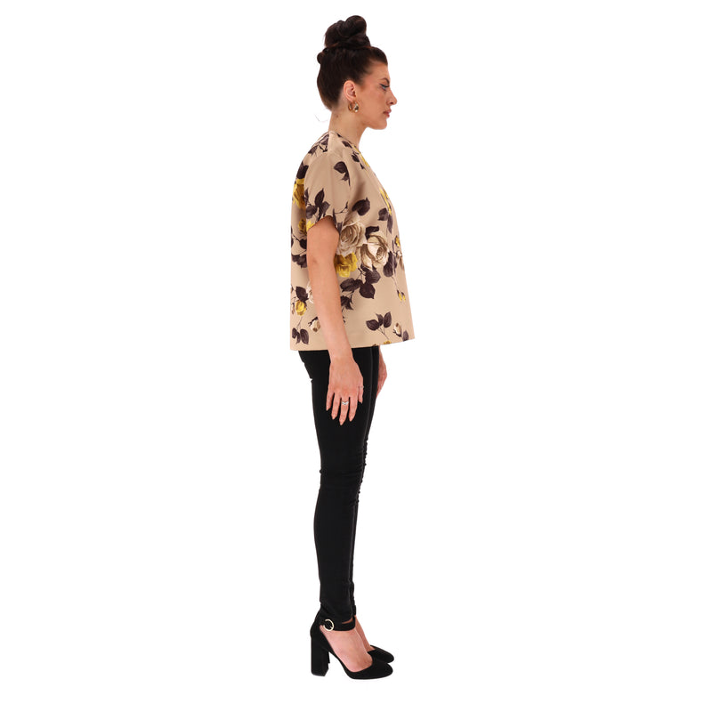 Rochas Rose Print Satin Top. Size 40IT