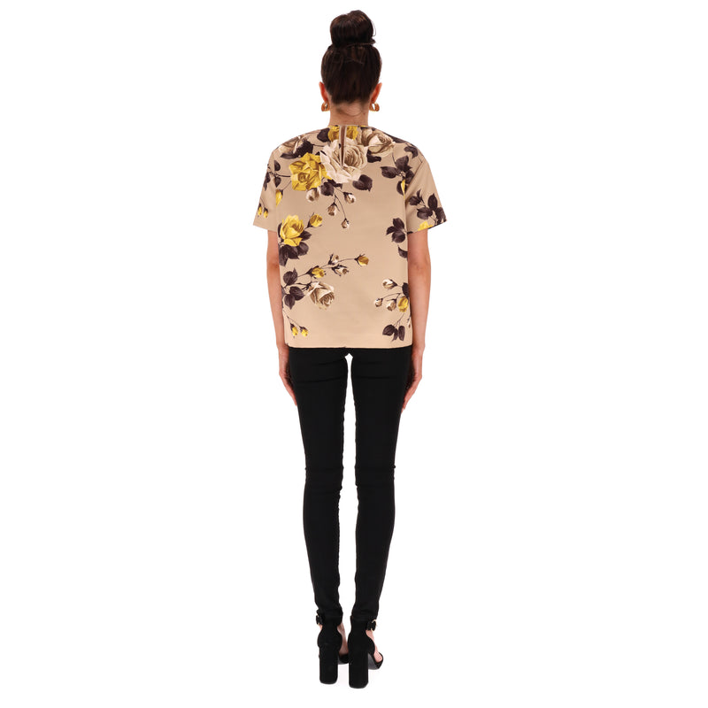 Rochas Rose Print Satin Top. Size 40IT