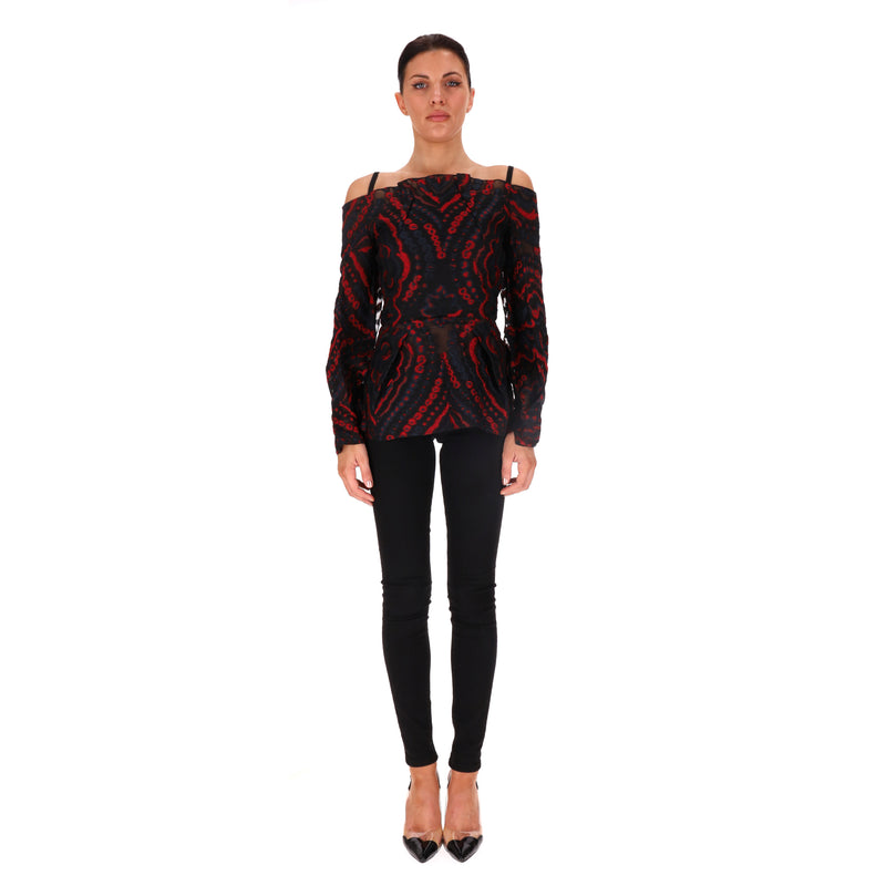 Roland Mouret Silk Blend Patterned Off-The-Shoulder Peplum Top. Size 8UK