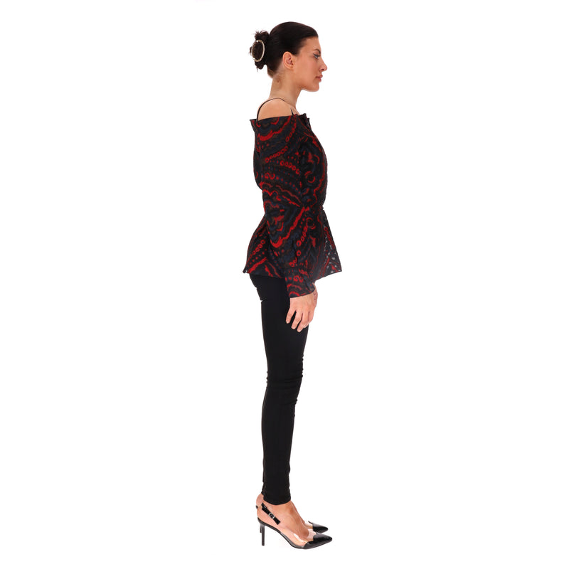 Roland Mouret Silk Blend Patterned Off-The-Shoulder Peplum Top. Size 8UK
