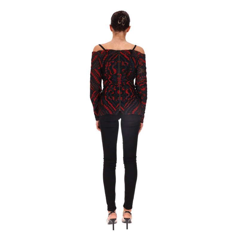 Roland Mouret Silk Blend Patterned Off-The-Shoulder Peplum Top. Size 8UK