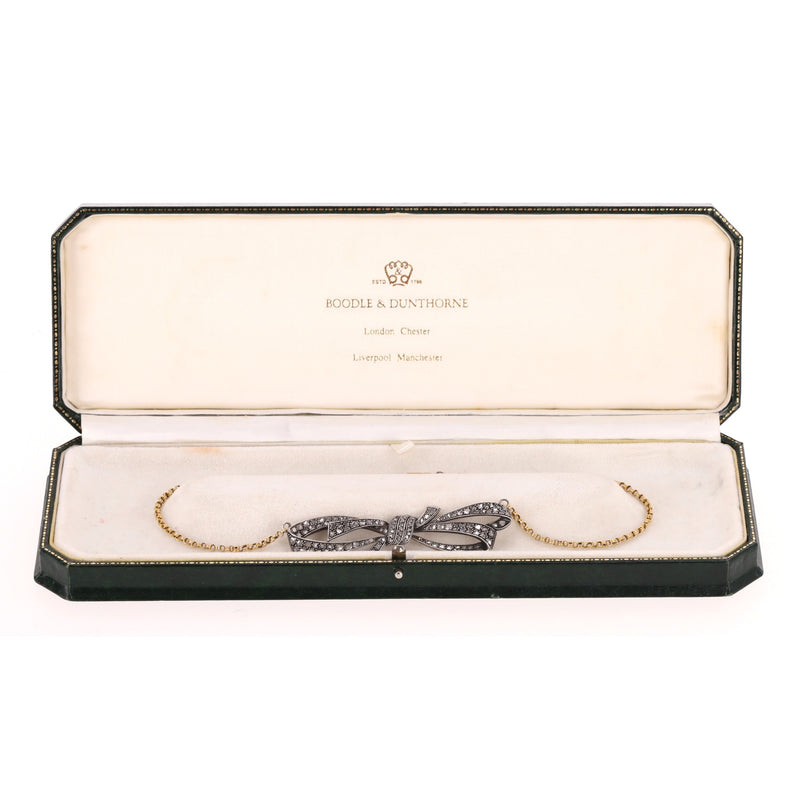 Rose Cut Diamond Bow Necklace Georgian Vintage In 15ct Gold