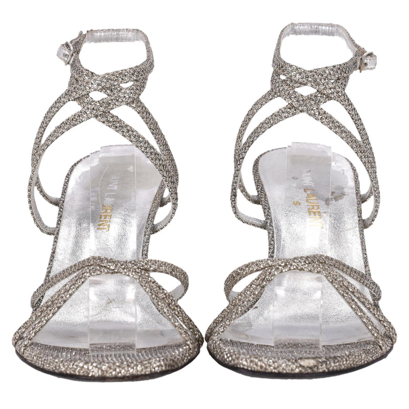 Saint Laurent Glitter Mesh Strappy Sandals. Size 35.5