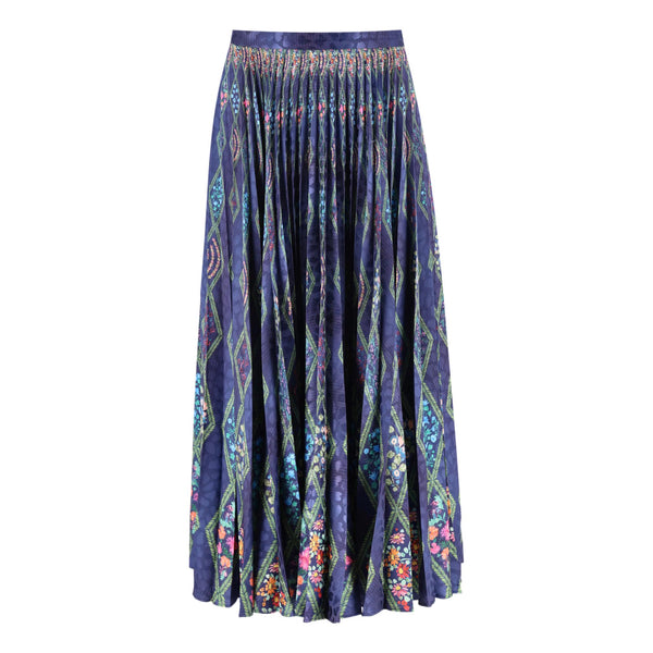 Saloni Pleated Satin Printed Midi Dress. Size 8UK