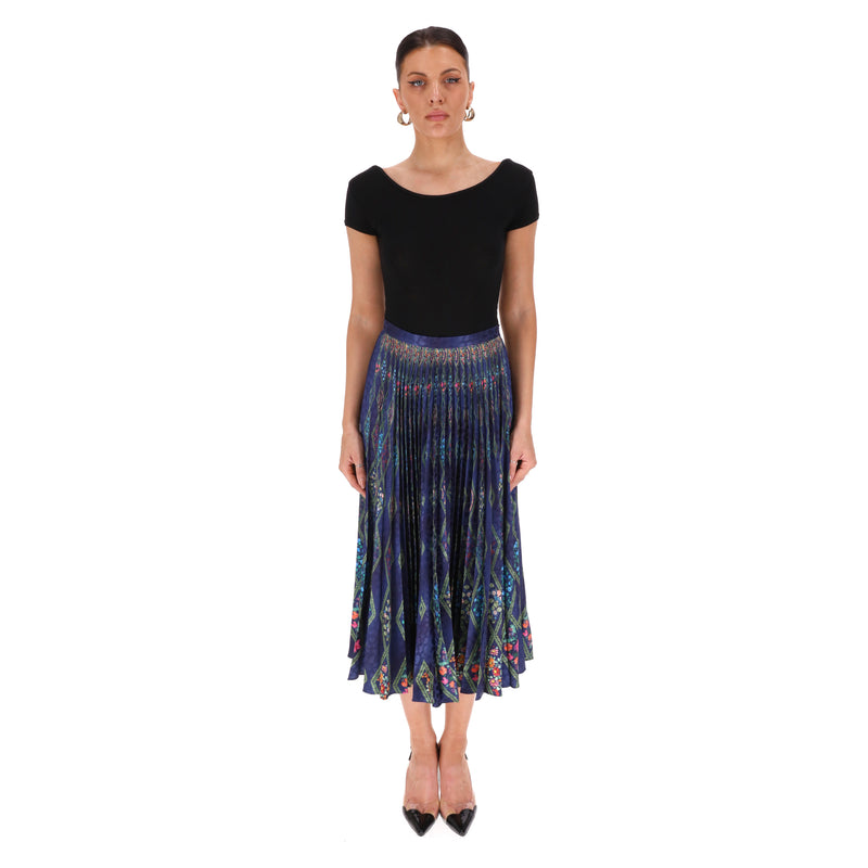 Saloni Pleated Satin Printed Midi Dress. Size 8UK