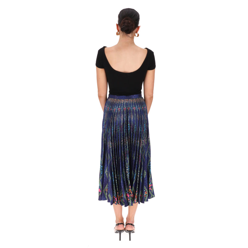 Saloni Pleated Satin Printed Midi Dress. Size 8UK