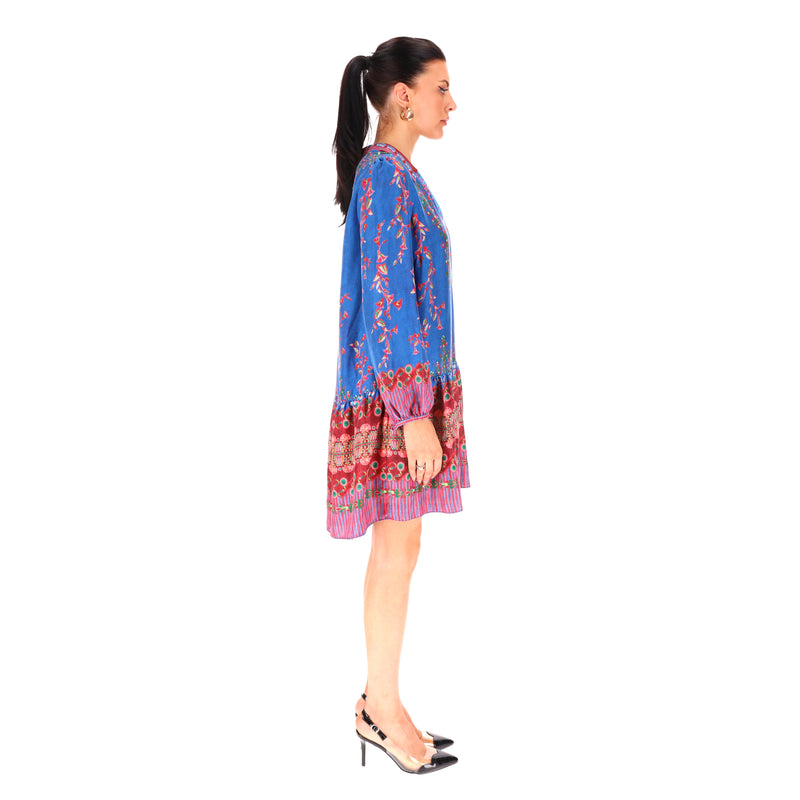 Saloni Lotus Print Pleated Silk Dress. Size 10UK