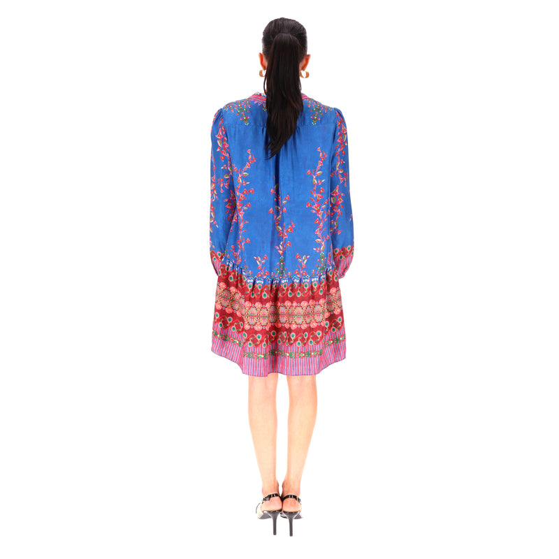Saloni Lotus Print Pleated Silk Dress. Size 10UK