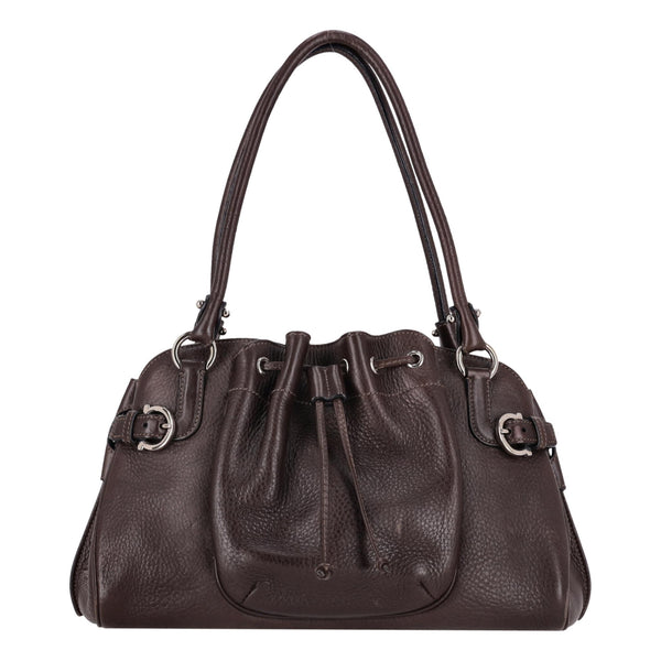 Salvatore Ferragamo Grained Leather Drawstring Detail Shoulder Bag