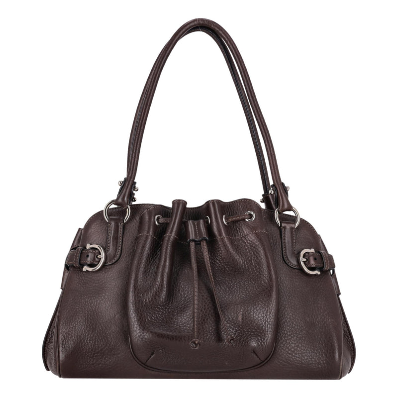 Salvatore Ferragamo Grained Leather Drawstring Detail Shoulder Bag