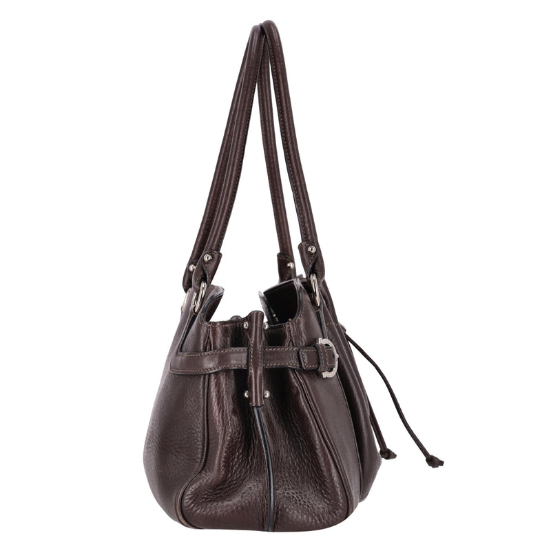 Salvatore Ferragamo Grained Leather Drawstring Detail Shoulder Bag