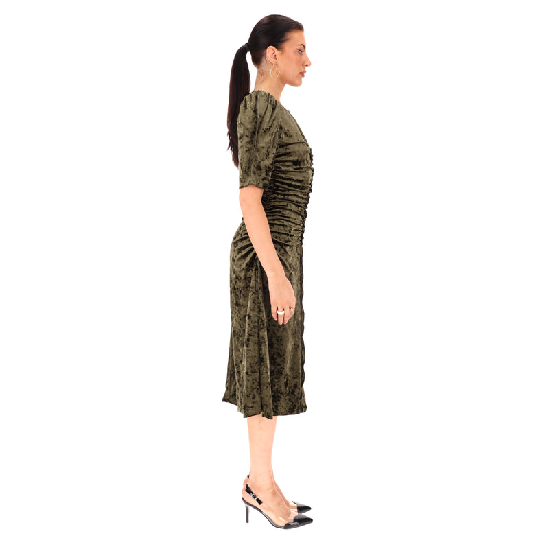 Sea Crushed Velvet Ruched Dress. Size S