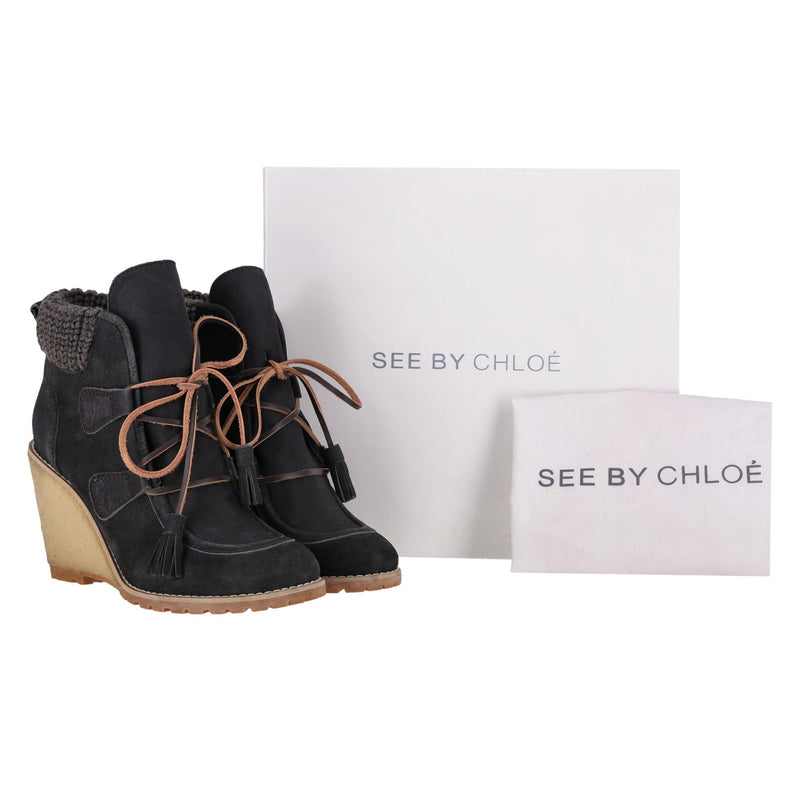 See By Chloe Suede Wedge Ankle Boots. Size 40