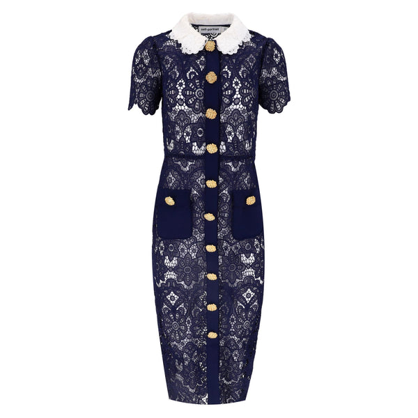 Self-Portrait Guipure-Lace Collared Midi Dress. Size 8UK