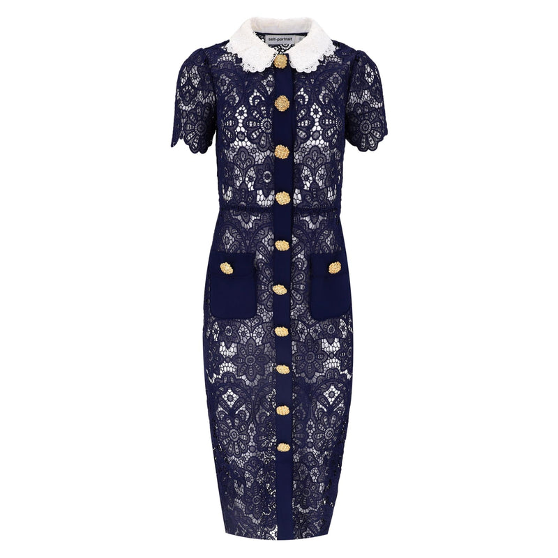 Self-Portrait Guipure-Lace Collared Midi Dress. Size 8UK
