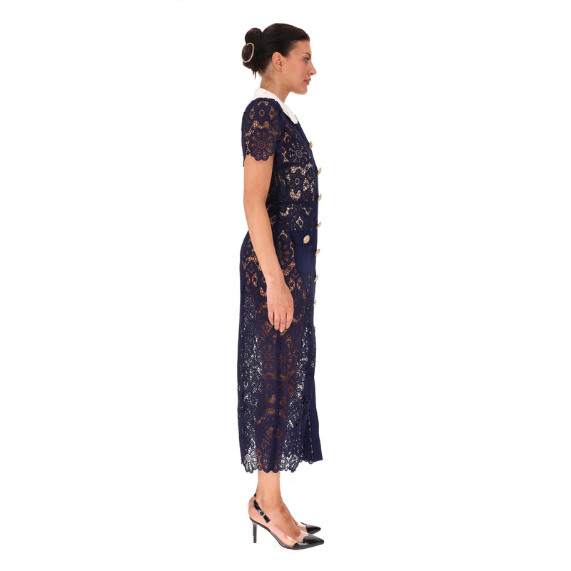 Self-Portrait Guipure-Lace Collared Midi Dress. Size 8UK
