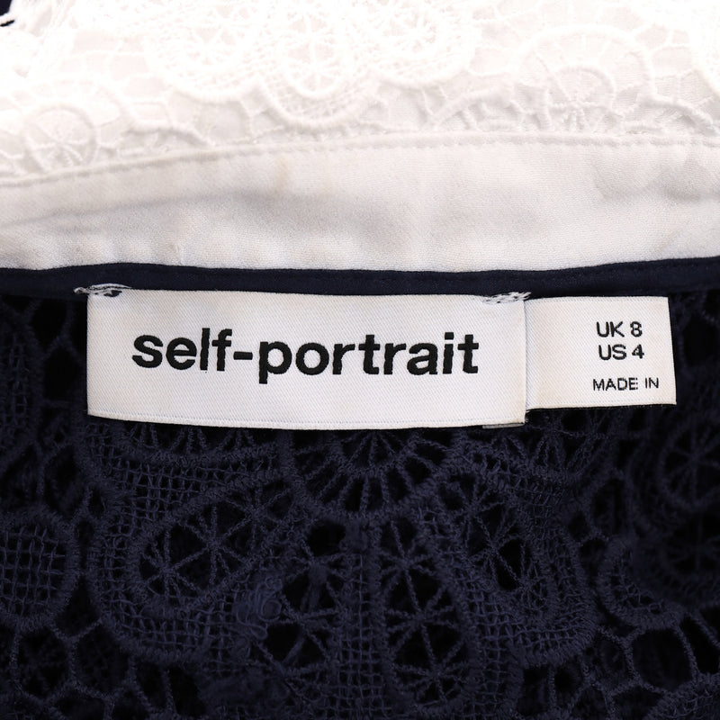 Self-Portrait Guipure-Lace Collared Midi Dress. Size 8UK