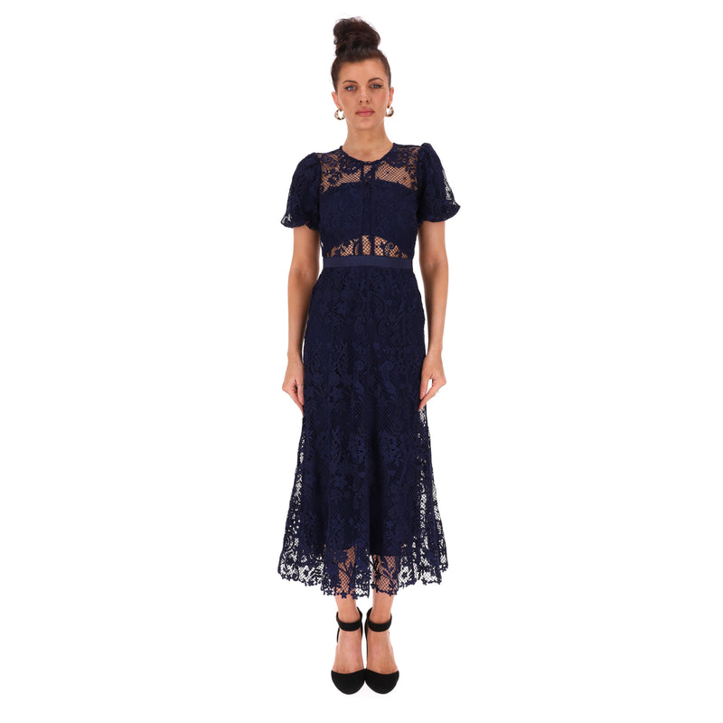 Self-Portrait Corded Guipure Lace Midi Dress. Size 8UK