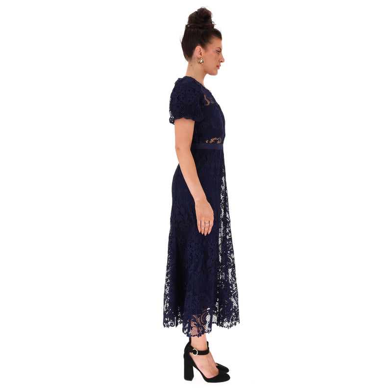 Self-Portrait Corded Guipure Lace Midi Dress. Size 8UK