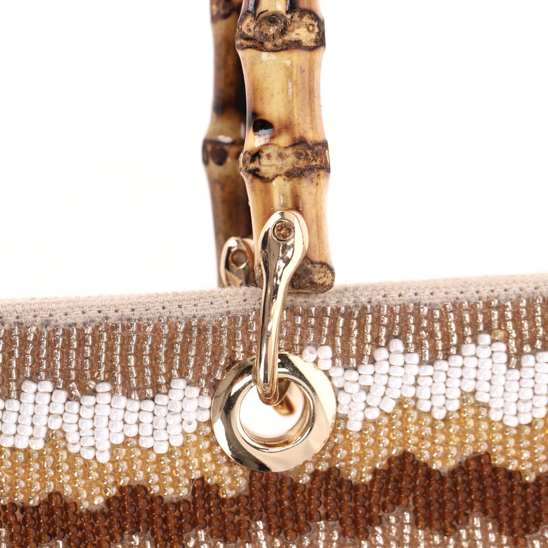 Shush London Hand-Beaded Canvas Logo Tote Bag With Bamboo Handles
