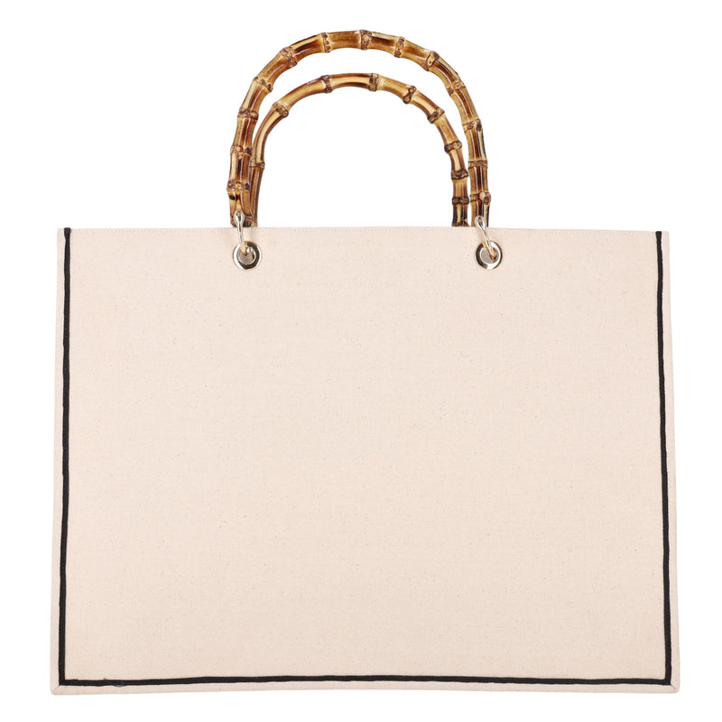 Shush London Hand-Beaded Canvas Logo Tote Bag With Bamboo Handles