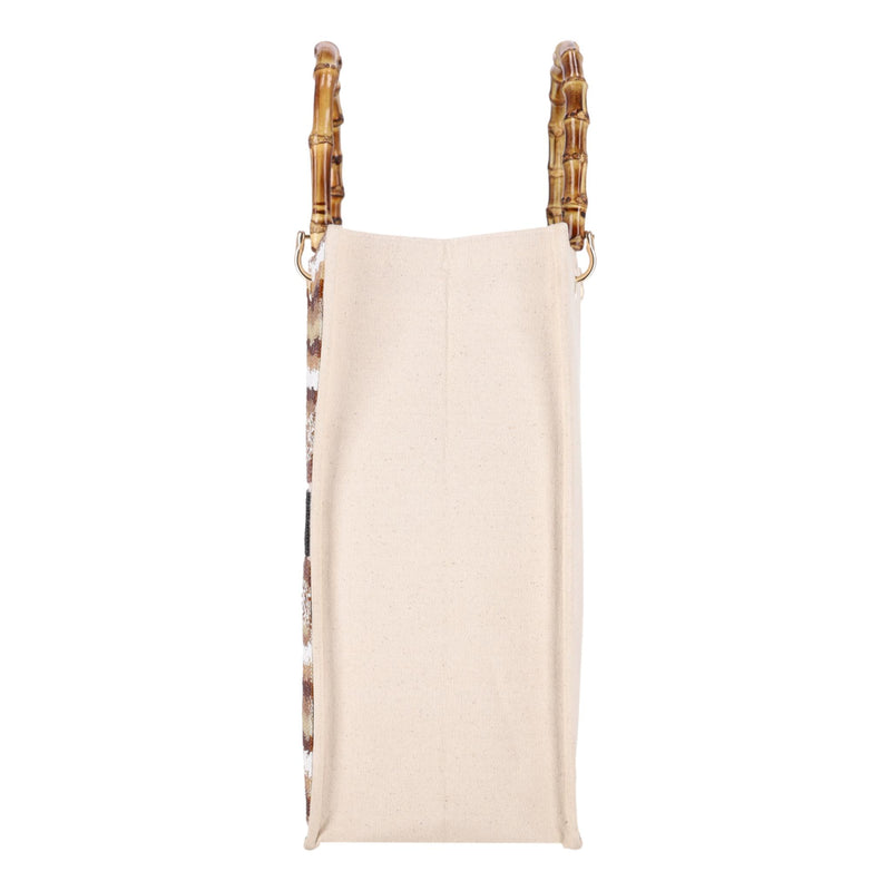Shush London Hand-Beaded Canvas Logo Tote Bag With Bamboo Handles