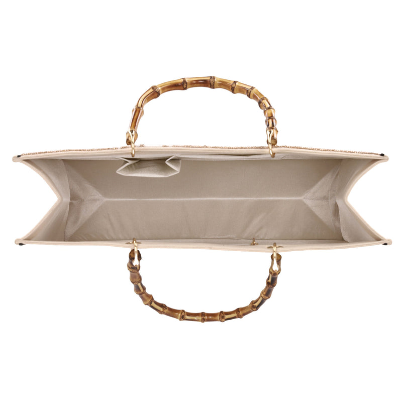 Shush London Hand-Beaded Canvas Logo Tote Bag With Bamboo Handles