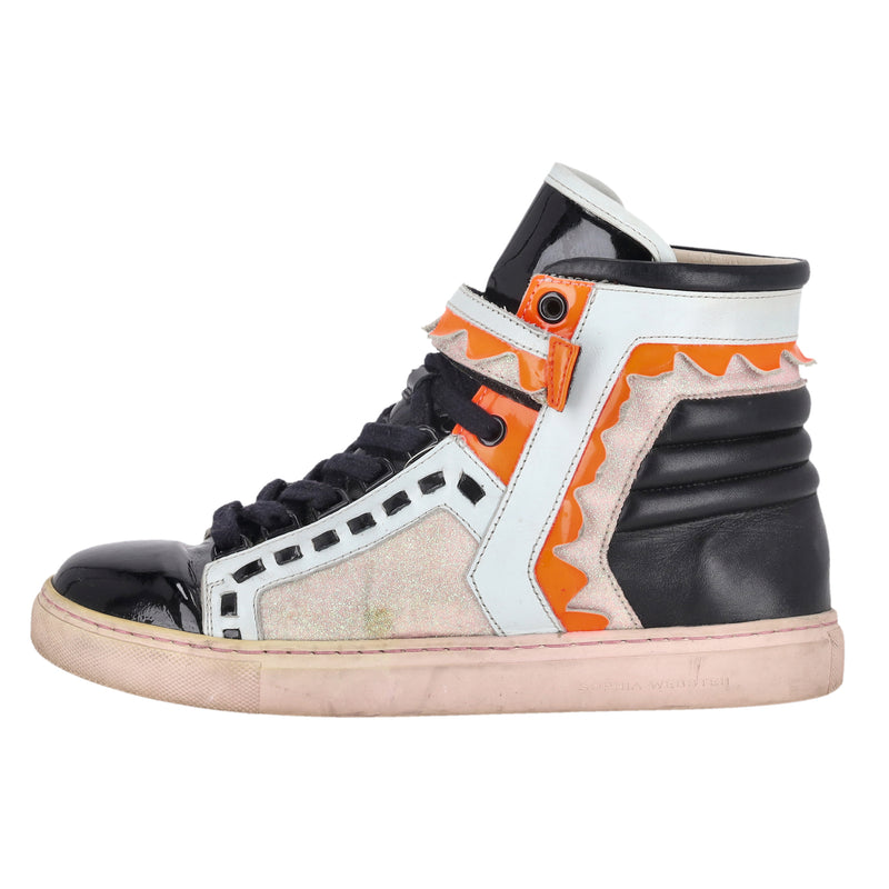 Sophia Webster Glitter-Detail Leather 'Riko' High-Top Sneakers. Size 37