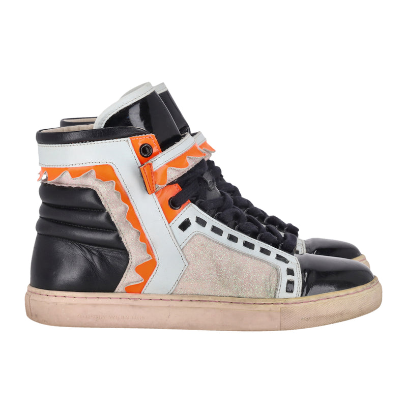 Sophia Webster Glitter-Detail Leather 'Riko' High-Top Sneakers. Size 37